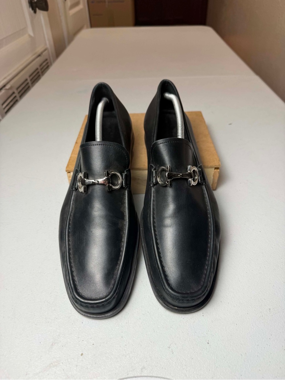 Salvatore Ferragamo Mens Black Leather Gancini Buckle Dress Shoe Loafers Sz 12 D - Picture 5 of 6